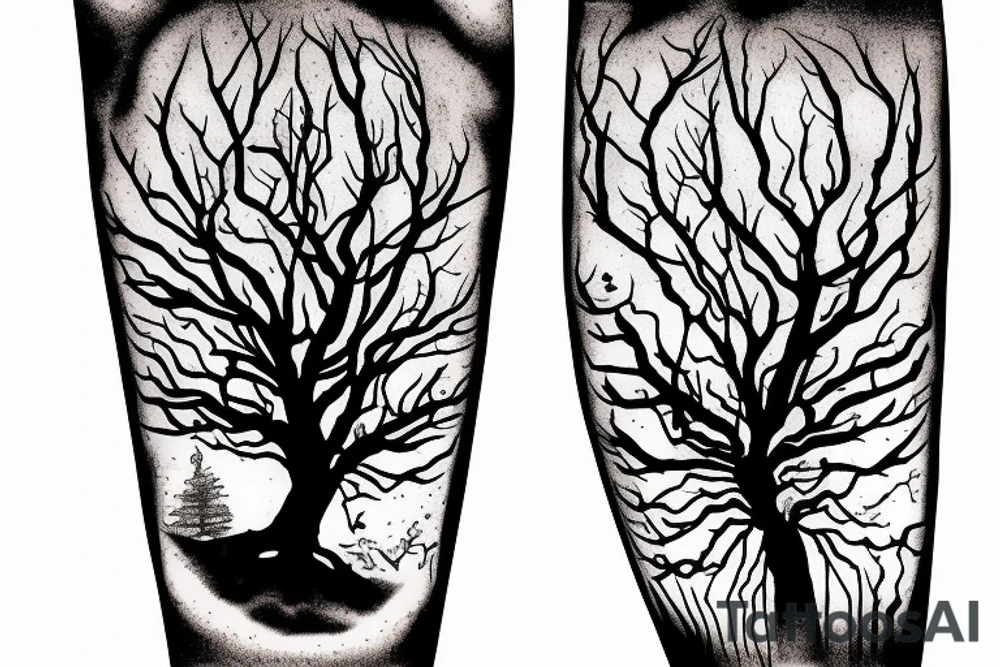 Broken sandglass with tree roots tattoo idea