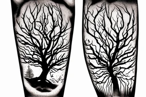 Broken sandglass with tree roots tattoo idea