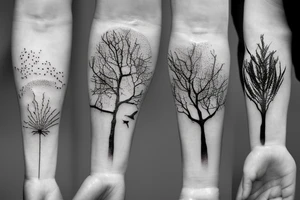Broken sandglass with tree roots tattoo idea