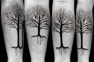 Broken sandglass with tree roots tattoo idea
