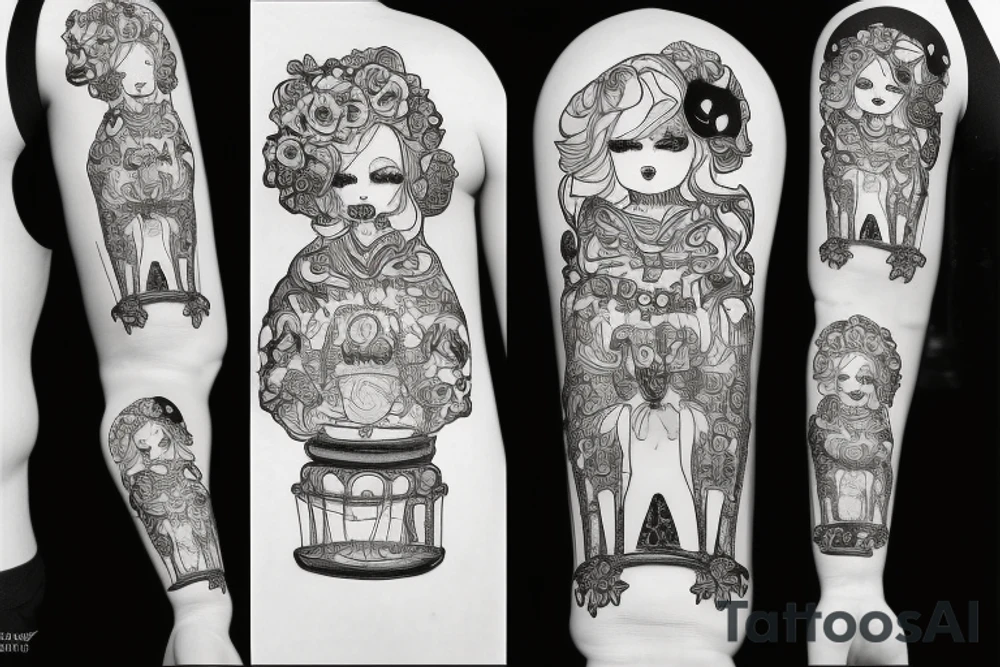 russian doll opened, with the outer par happy and the inner part sad tattoo idea