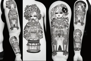 russian doll opened, with the outer par happy and the inner part sad tattoo idea