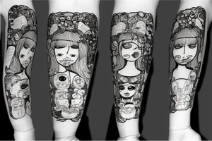 russian doll opened, with the outer par happy and the inner part sad tattoo idea