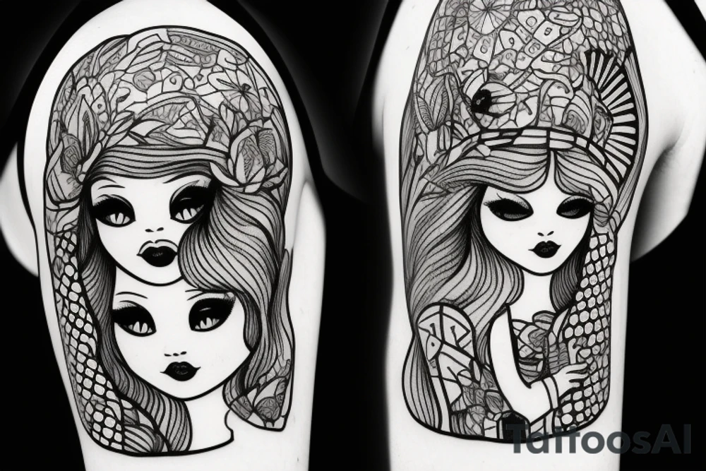russian doll opened, with the outer par happy and the inner part sad tattoo idea
