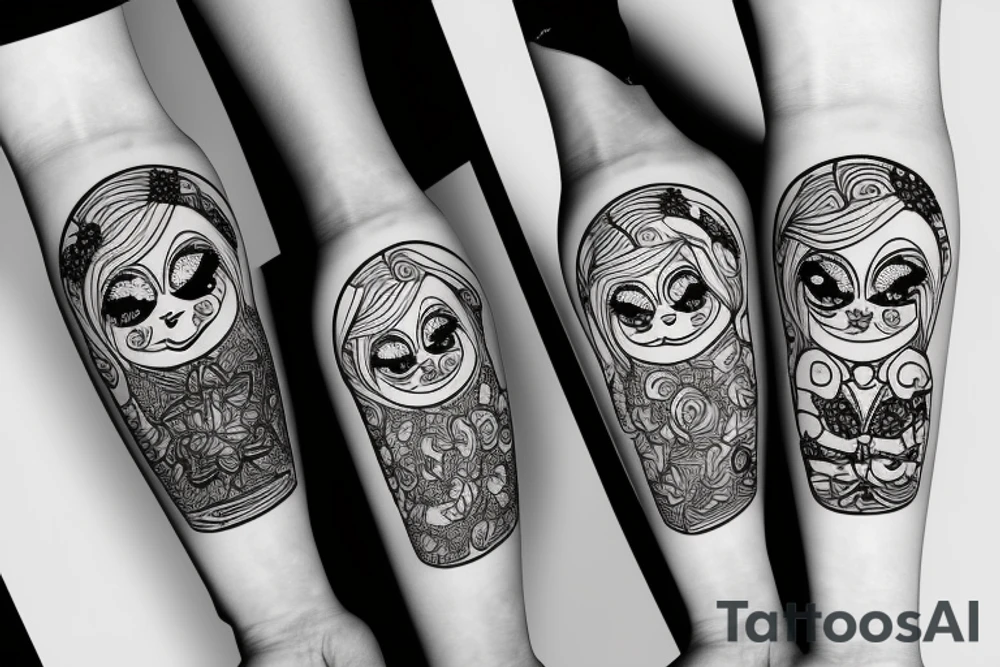 russian doll opened, with the outer par happy and the inner part sad tattoo idea