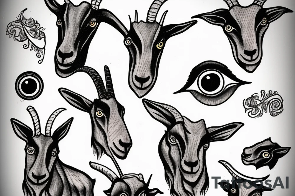 Goat with fired eyes tattoo idea
