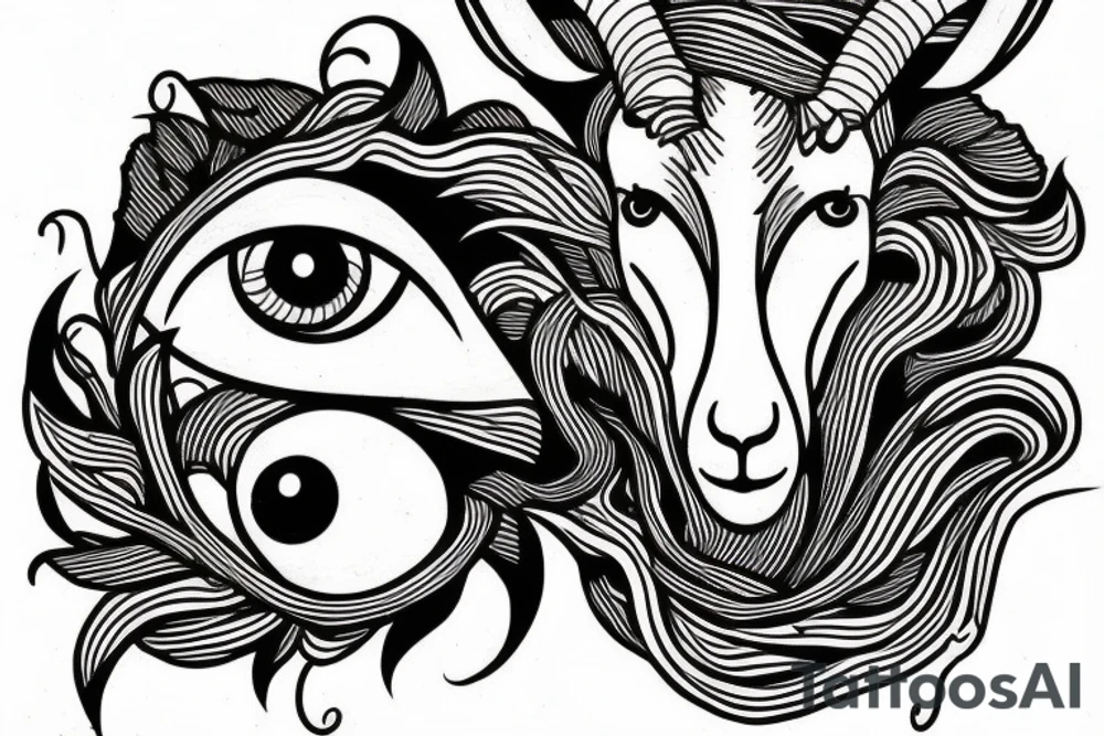 Goat with fired eyes drawer only with lines tattoo idea