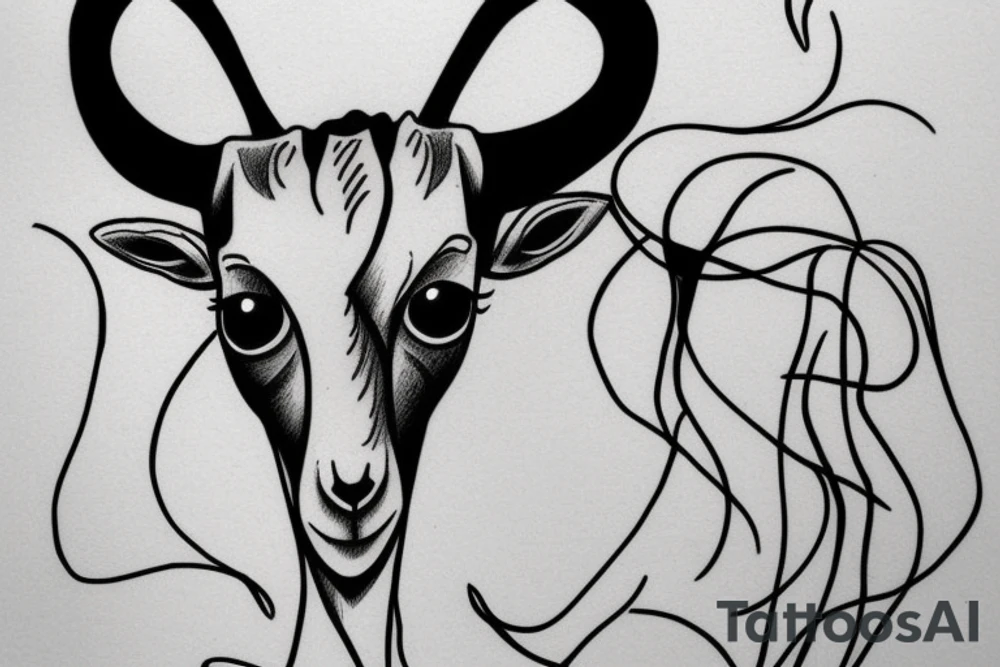 Goat with fired eyes drawed only with lines tattoo idea