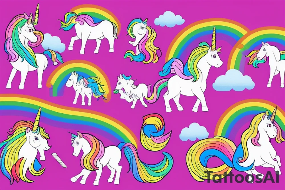 unicorn  with a long rainbow mane and tail tattoo idea