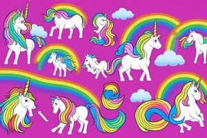 unicorn  with a long rainbow mane and tail tattoo idea