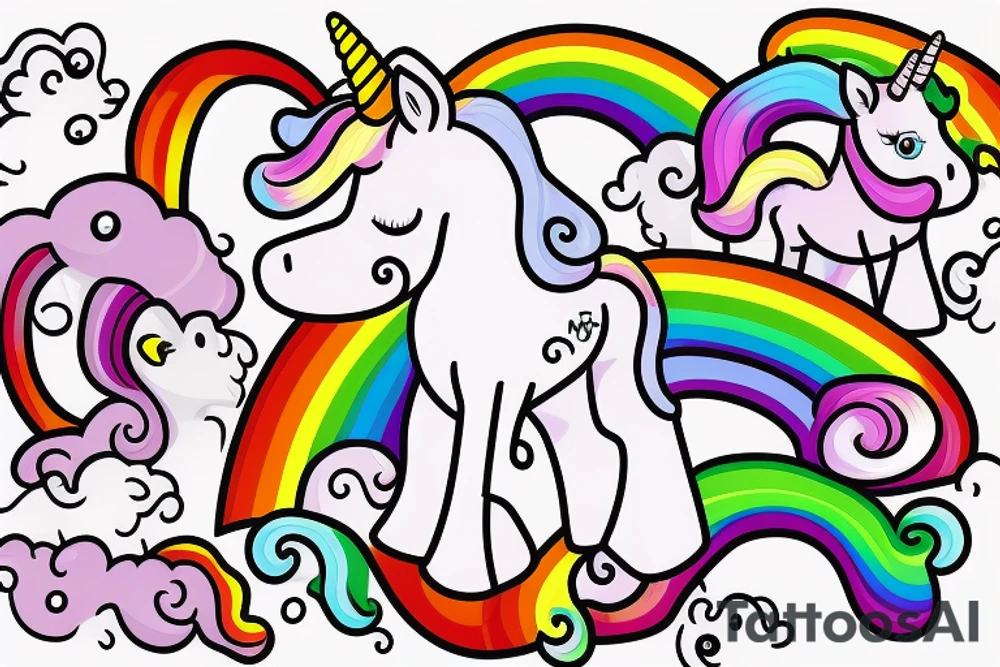 unicorn  with a long rainbow mane and tail tattoo idea