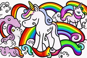 unicorn  with a long rainbow mane and tail tattoo idea