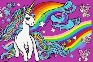 unicorn  with a long rainbow mane and tail tattoo idea