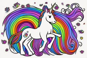 unicorn  with a long rainbow mane and tail tattoo idea