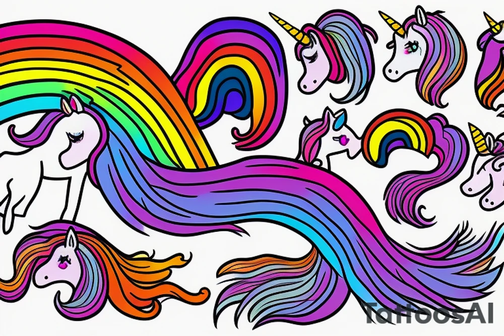 unicorn  with a long rainbow mane and tail tattoo idea