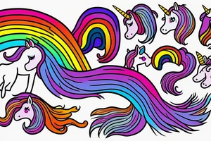 unicorn  with a long rainbow mane and tail tattoo idea
