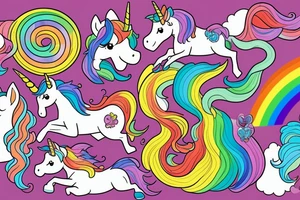 unicorn  with a long rainbow mane and tail tattoo idea