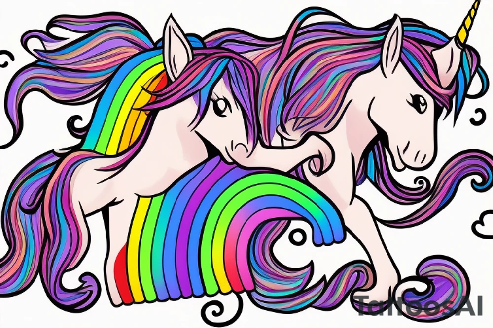 unicorn  with a long rainbow mane and tail tattoo idea