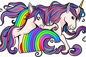 unicorn  with a long rainbow mane and tail tattoo idea