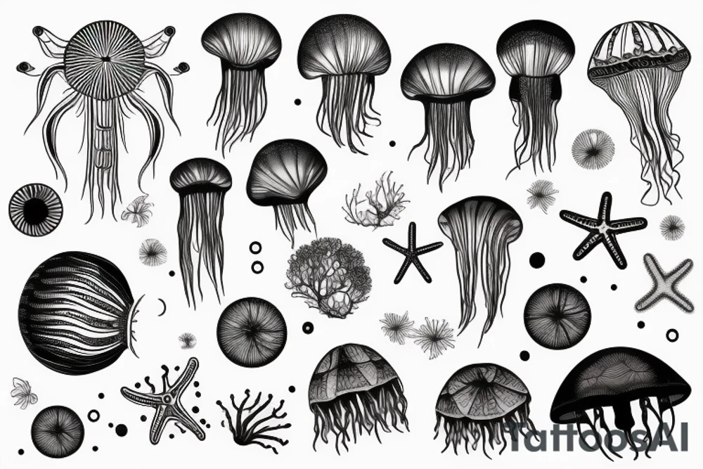 travel, beach, jellyfish, coral tattoo idea