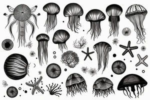 travel, beach, jellyfish, coral tattoo idea