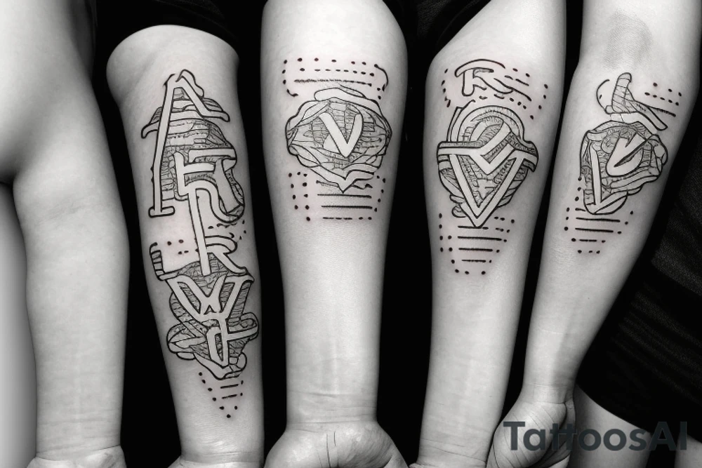 Small, simple tattoo for 3 siblings with letters R, W, and M tattoo idea