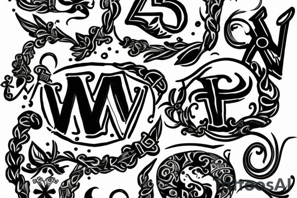 Small, simple tattoo for 3 siblings with letters R, W, and M tattoo idea