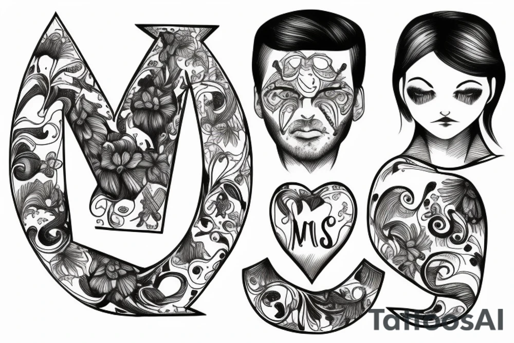 3 siblings with letters R, W, and M tattoo idea