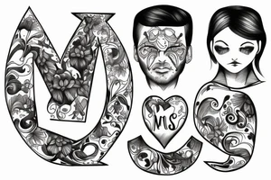 3 siblings with letters R, W, and M tattoo idea