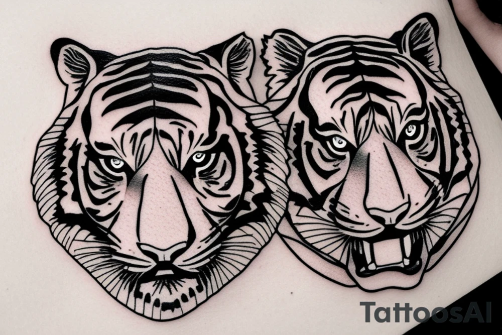 Tiger cuddling with cub tattoo idea
