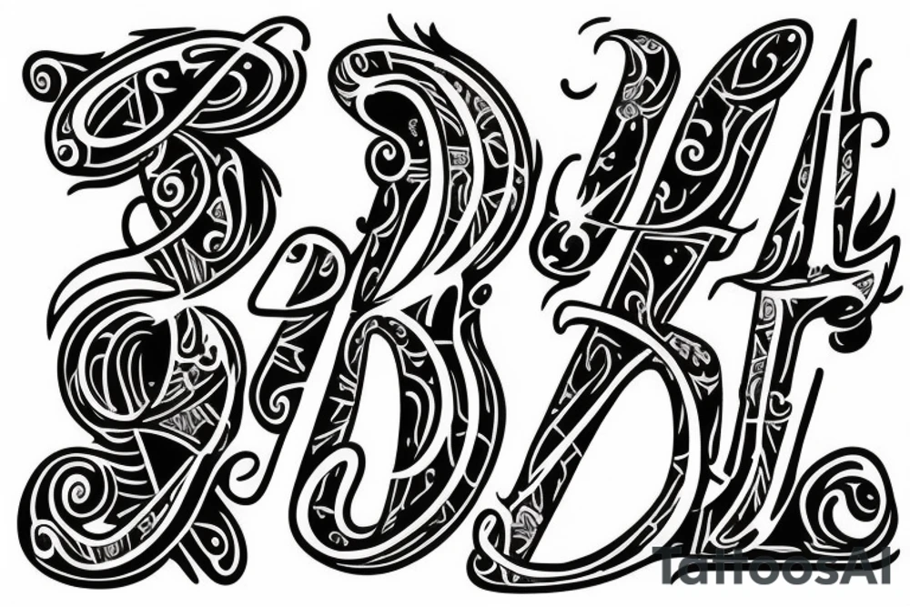 Create a tattoo with the letters: J,H,C,A,M tattoo idea
