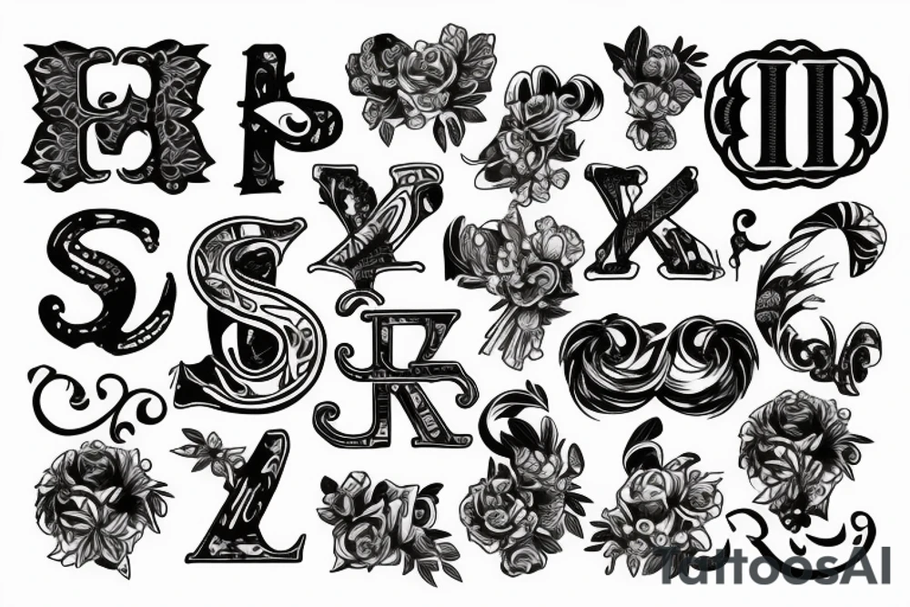 Create a tattoo with the letters: J,H,C,A,M tattoo idea