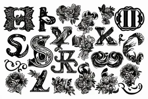 Create a tattoo with the letters: J,H,C,A,M tattoo idea