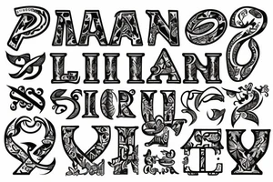 Create a single shape tattoo with the letters: J,H,C,A,M tattoo idea