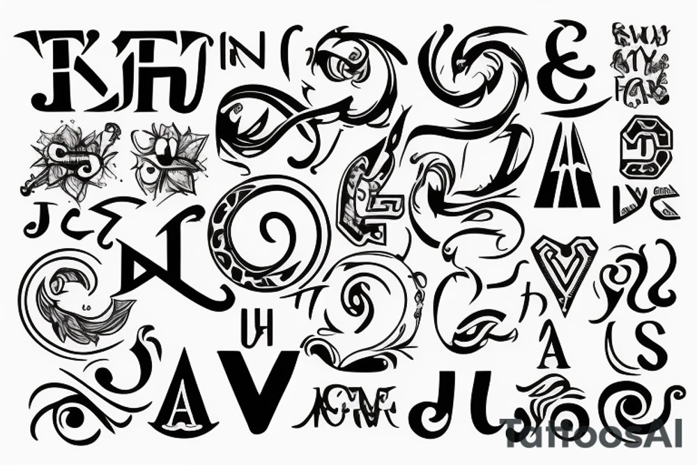 Create a single-shape tattoo with the letters: J,H,C,A,M tattoo idea