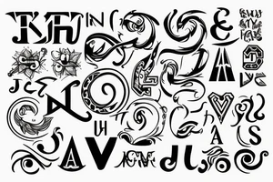 Create a single-shape tattoo with the letters: J,H,C,A,M tattoo idea