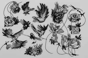 doves from epik high “epik high is here: pt 2” album holding a barbed wire bracelet with a strawberry in the middle tattoo idea