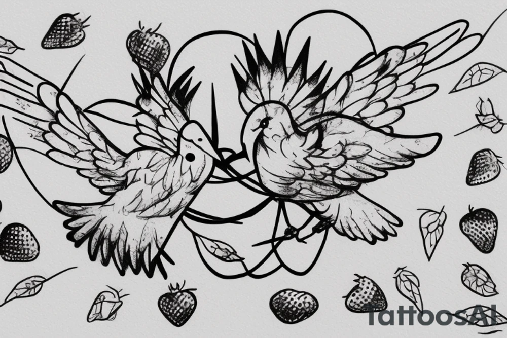 doves from epik high “epik high is here: pt 2” album cover holding a barbed wire bracelet with a strawberry in the middle tattoo idea