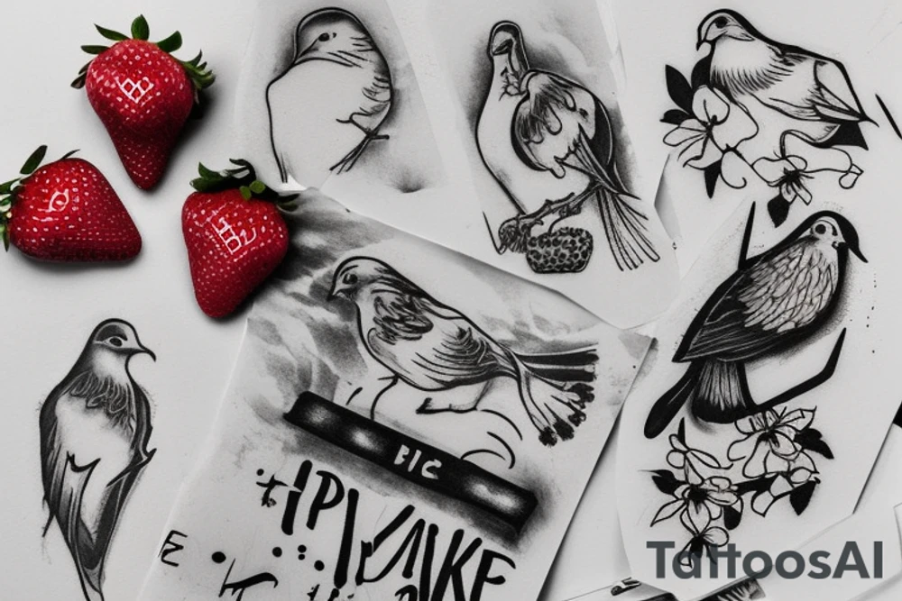 doves from epik high “epik high is here: pt 2” album cover holding a barbed wire bracelet with a strawberry in the middle tattoo idea