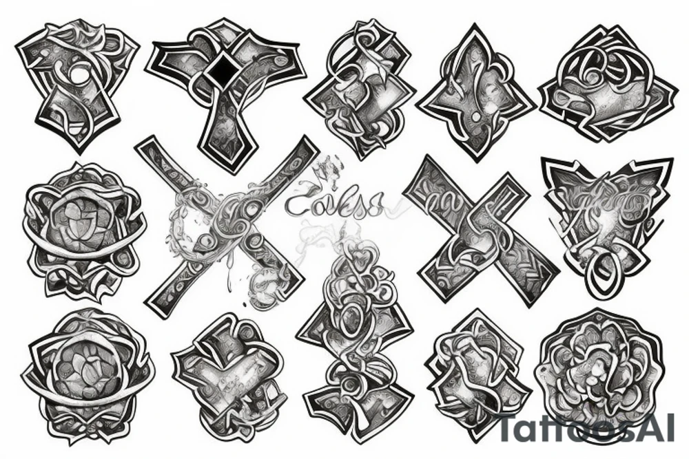 jewel cross，golden silver tattoo idea