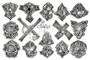 jewel cross，golden silver tattoo idea