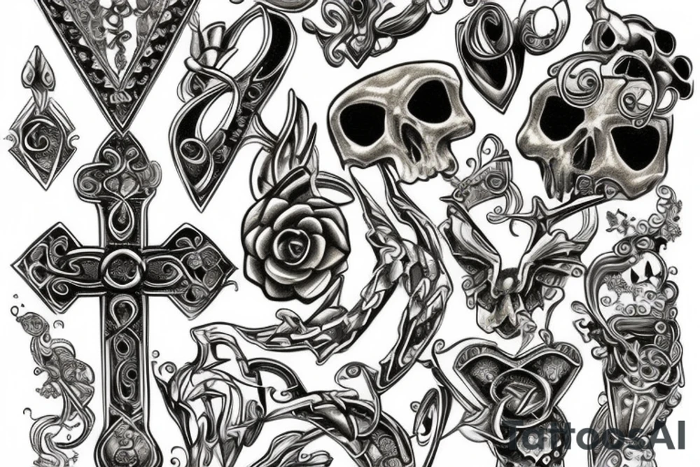 jewel cross，golden silver tattoo idea