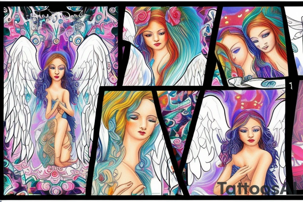 colorful angel tattoo idea
