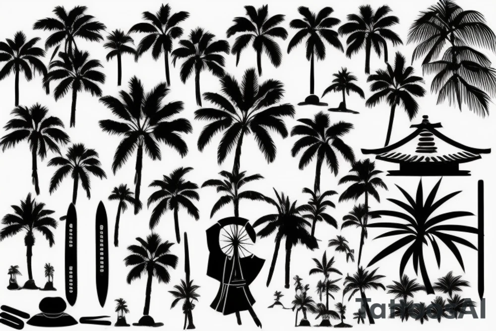 palm trees, samurai, sunset, japan style tattoo idea palm trees, samurai, sunset, japan style tattoo idea