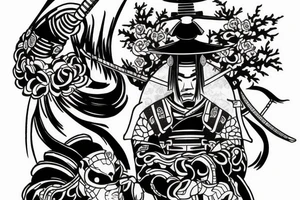 samurai, sunset, japan style tattoo idea