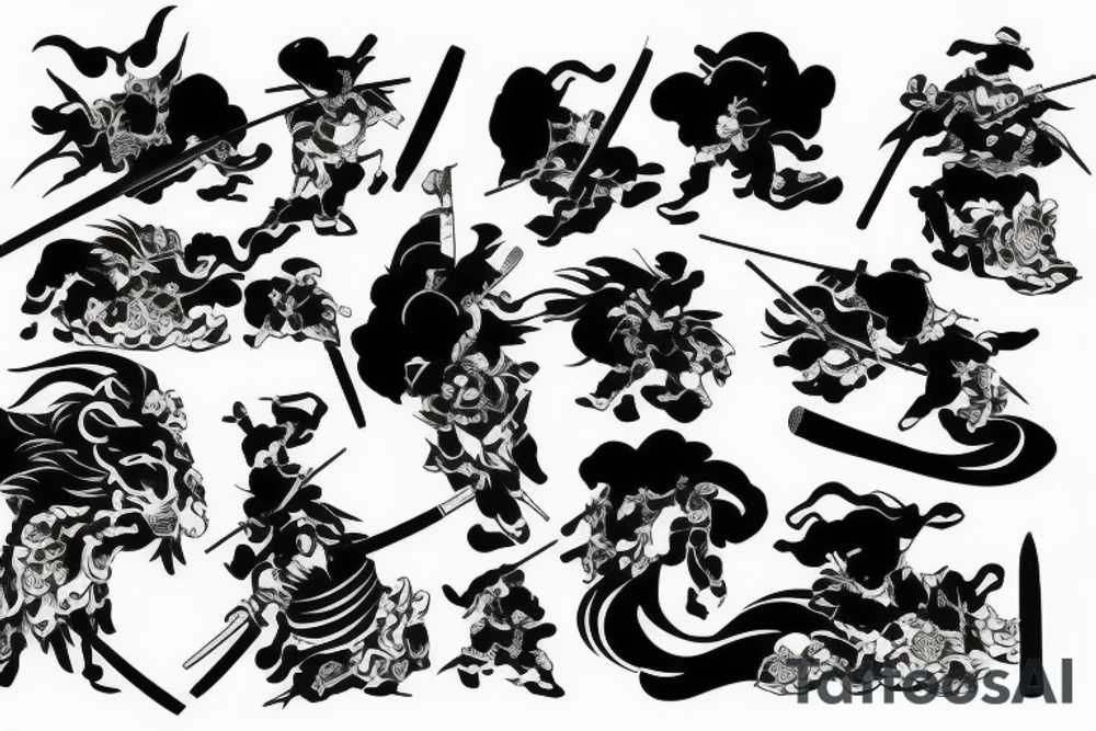 samurai, sunset, japan style tattoo idea