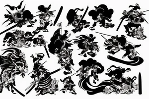 samurai, sunset, japan style tattoo idea