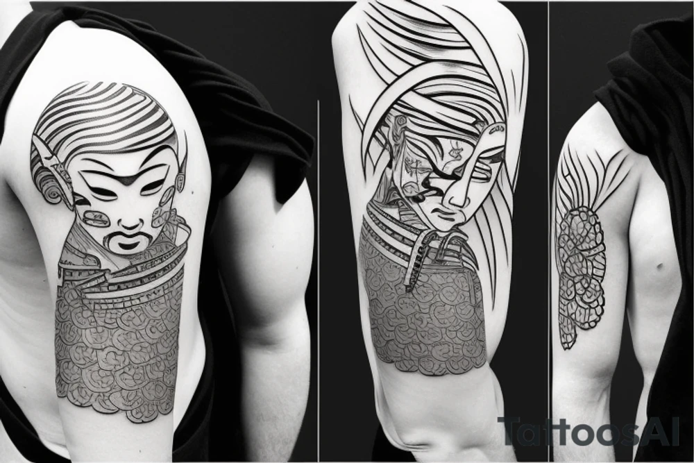 samurai, sunset, japan style tattoo idea