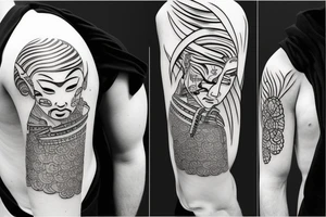 samurai, sunset, japan style tattoo idea
