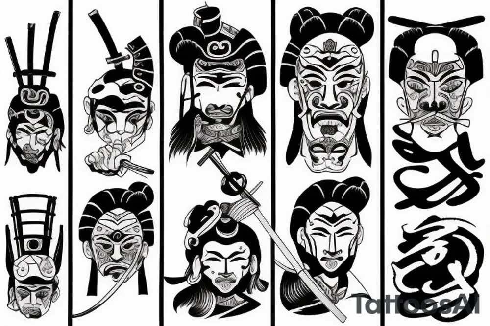 samurai, sunset, japan style tattoo idea